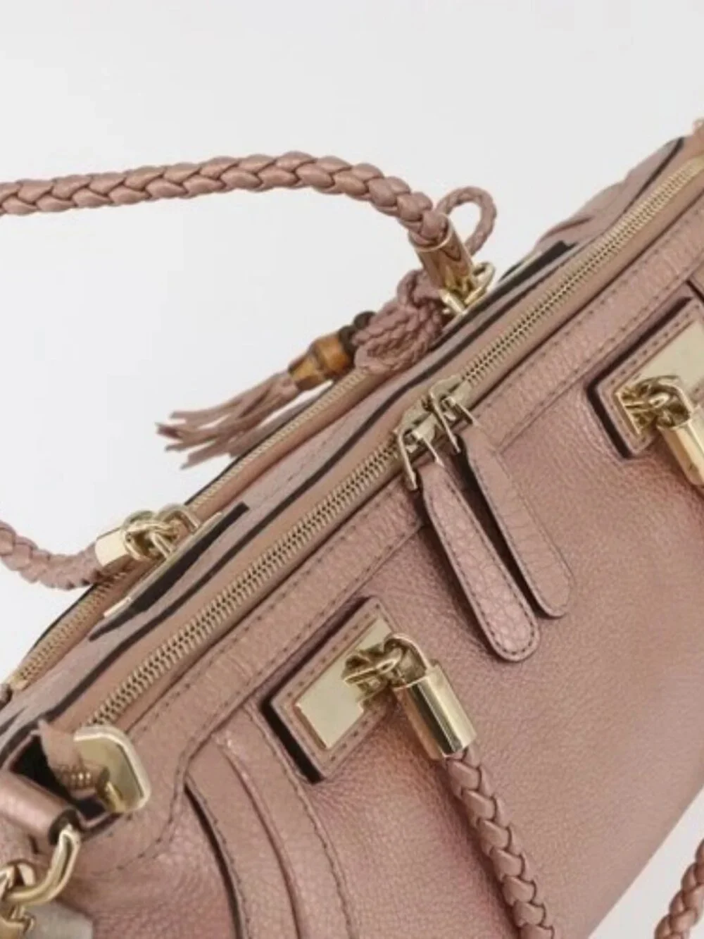 GUCCI Tote Bag Leather 2way Pink Gold 282300 Auth ka3524